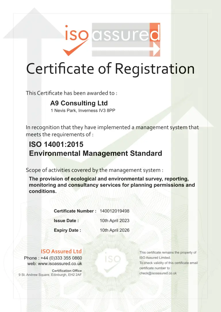 Certificate showing the ISO 14001 award
