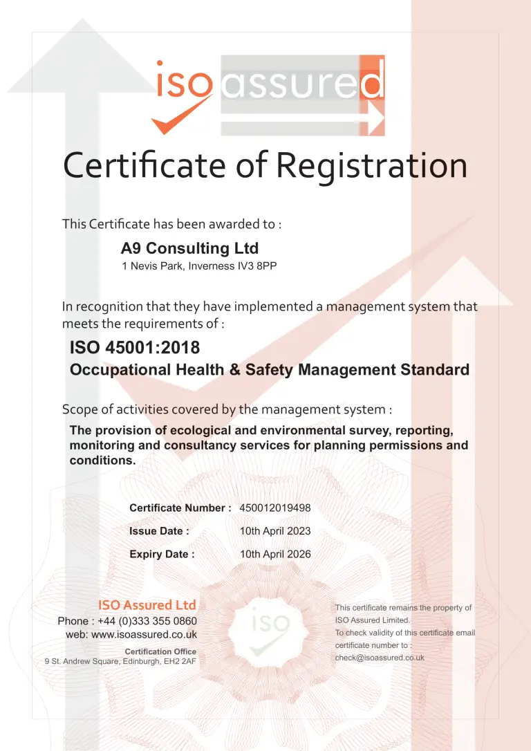 Certificate showing the ISO 45001 award